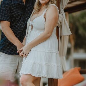 Let’s Have Sun White Ruffled Tiered Tie-Front Mini Dress Lulus